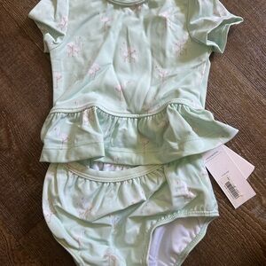 Janie and Jack Mint Green Flamingo Print Baby Swimsuit